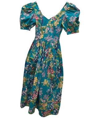 Laura Ashley 90s vintage Cabbage rose shabby chic turquoise flower dress 8